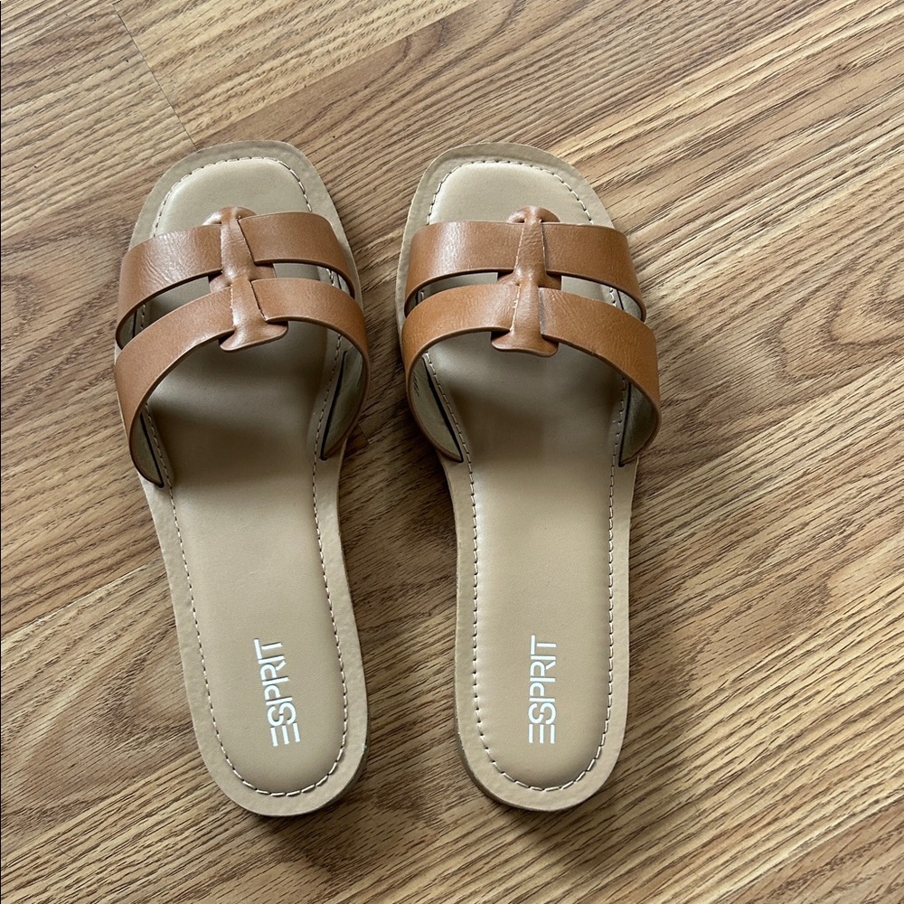 Esprit Women's Tan Braided Strap Slide Sandals